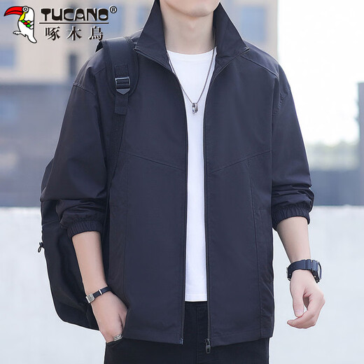 Woodpecker (TUCANO) Jacket Men's Spring and Autumn Work Jacket Men's Outdoor Stand Collar Casual Windproof Loose Charge Top Black XL