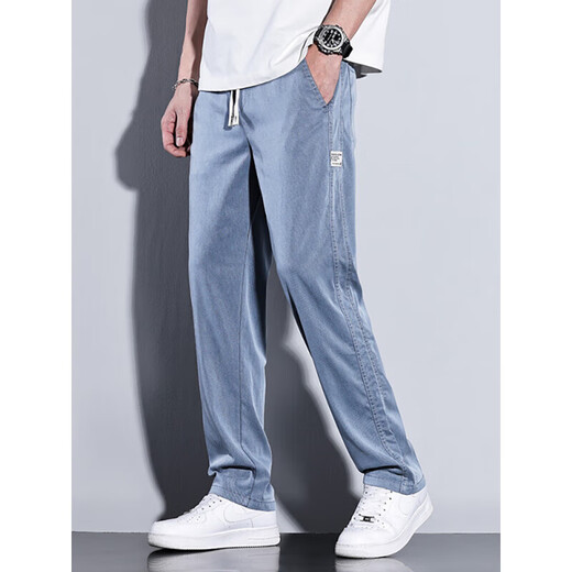 
Benny Road BALENO casual pants men 2025 new fashion brand straight loose men's pants Tennis wide-leg men's long pants men's summer thin style 1048 black + 1048 light blue XL size 31-32