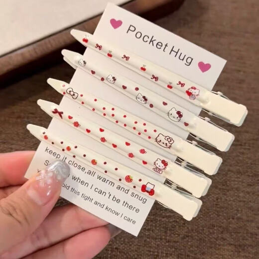 Dai Yan hellokitty hair clip cute kt cat makeup broken hair clip bangs duckbill clip hair accessories side clip cat hair clip cherry KT big duck clip main picture 5-piece set