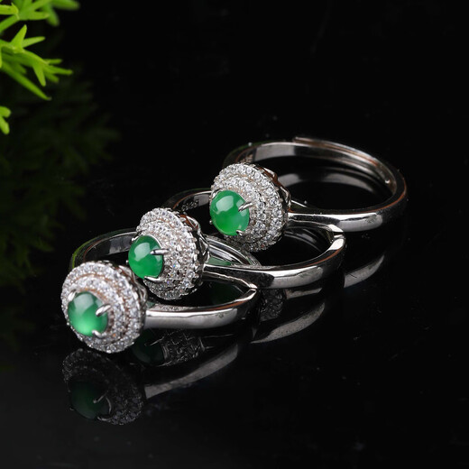 XIANGZHENFU JEWELRY 925 silver inlaid jade round ring for women, full green jade live ring for women, jade ring for birthday gift to girlfriend