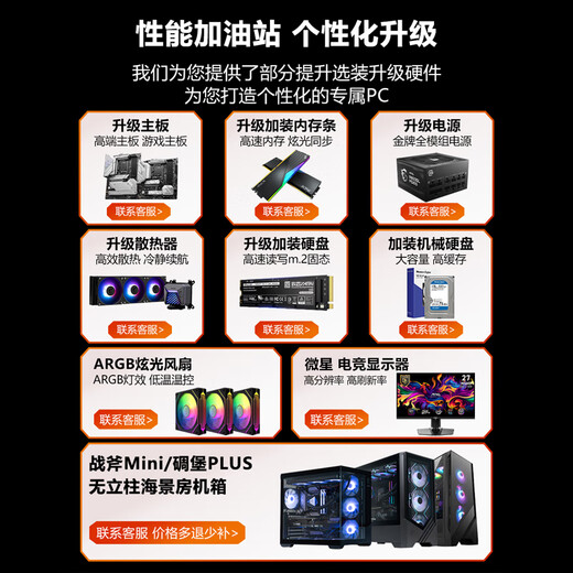 MSI UItra7 265K/KF with RTX5070/5070TI/5080 E-sports game live broadcast design editing AI drawing desktop computer host DIY assembly machine Configuration 1 265K+16G | Core display