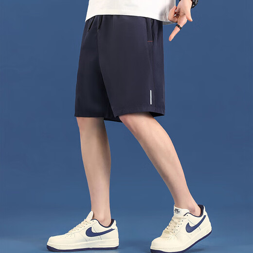 Lightweight and breathable shorts men's quick-drying ice silk loose casual sports pants running fitness basketball five-point pants blue XL