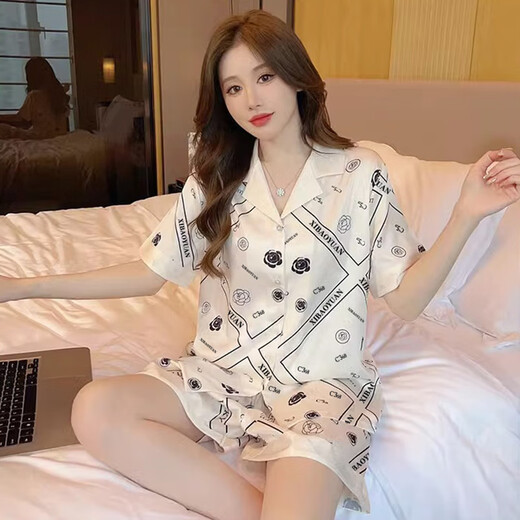 Yalu letra estampada de hielo seda de seda de manga corta juego para mujeres verano 2025 nuevo traje de casa de verano