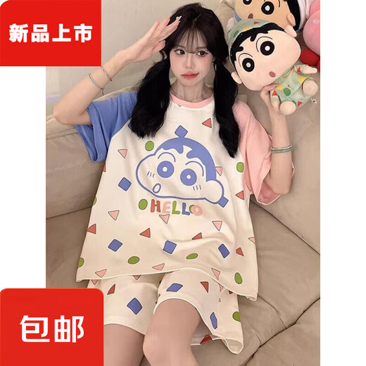 胖东来睡衣女夏季年新款纯棉短袖大码胖mm卡通可爱Kiti猫居服套 短-Z-9928 M 【建议80-100斤】
