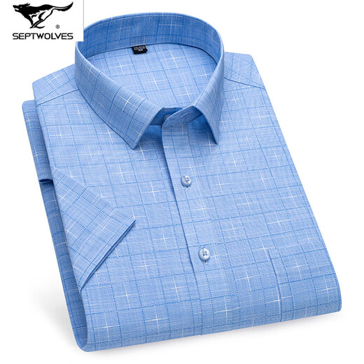 Seven Wolfs 2025 Summer Men's No-Solution Short Sleeve Shirt Middle-aged Business Professional Clothes Fashion Comfort High-End Cotton Shirt DX6629 41