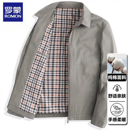 Romon 100% cotton jacket men's 2025 spring and autumn middle-aged and elderly stand-up collar loose jacket casual daddy tops men's stand-up collar navy blue pure cotton 2XL /185 recommended 140-155Jin Jin equals 0.5 kg