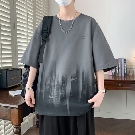 Airmiuu International Brand Gradient Color Short Sleeve T-shirt 2025 Summer New Teenagers Simple Casual Round Neck Five-Part Sleeve K16853 White (Gift Box Packaging) M