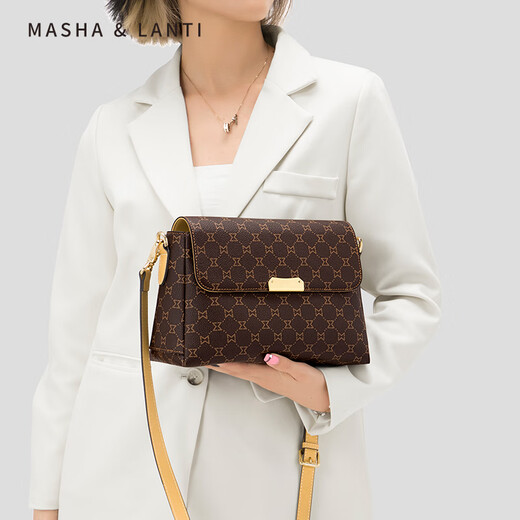 马莎兰缇（MashaLanti）【母亲节礼物】感轻奢2025新款妈妈包大容量通勤单肩斜挎包包 啡配茶【鎹礼甄选-实用高级感】