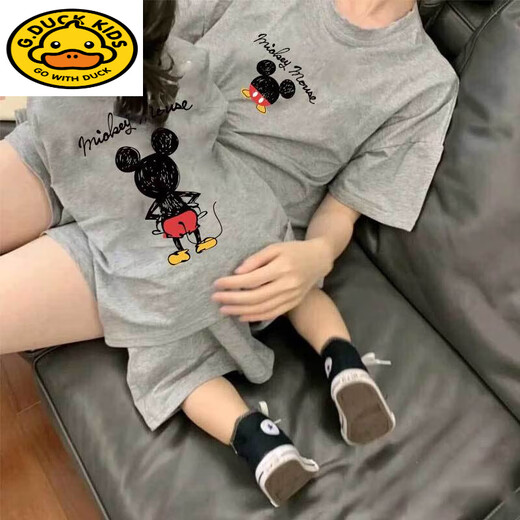 G.DUCKKIDS亲子装夏装2025新款一家三口四口全家洋气母女装兄妹装T恤短袖 SQ686:灰色 165 妈妈S