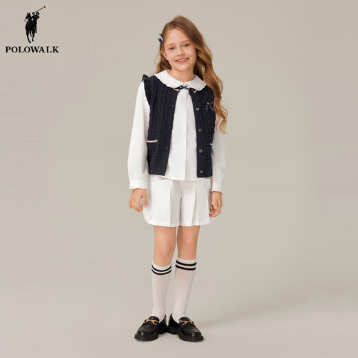POLOWALK children's clothing girls' long-sleeved shirt 2025 autumn new college style embroidered top medium and large children's jacket white 120 120cm