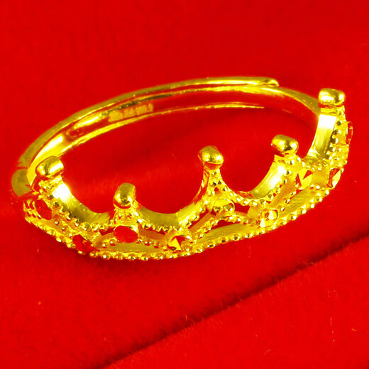 Qianying Jewelry Gold Ring 9999 Pure Gold Women's Index Finger Ring Crown Wedding Jewelry Plain Ring for Valentine's Day for Girlfriend Weighs about 2.60-2.8g (including labor cost 35)