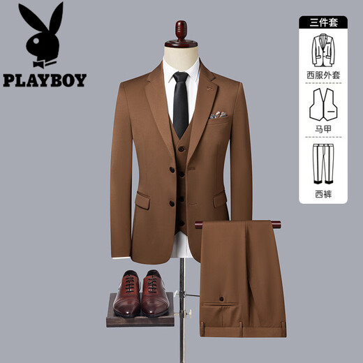 Playboy commuter business large size two-button suit suit men's high-end Korean style slim formal casual suit three-piece suit white three-piece suit XL