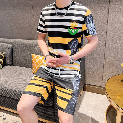 花花公子（PLAYBOY）轻奢潮牌男装夏装2025新款衣服男士冰丝t恤短袖短裤搭配一整套装 829白色套装 L 适合105-120斤
