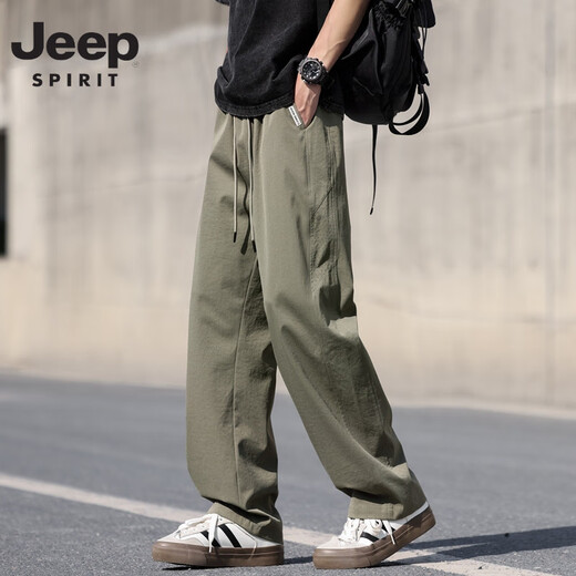 JEEP SPIRIT Jeep Men's Pants Summer New American Fashion Straight Pants Army Green Thin Breathable Ice Silk Pants Cool and Quick-drying Army Green 6636 3XL