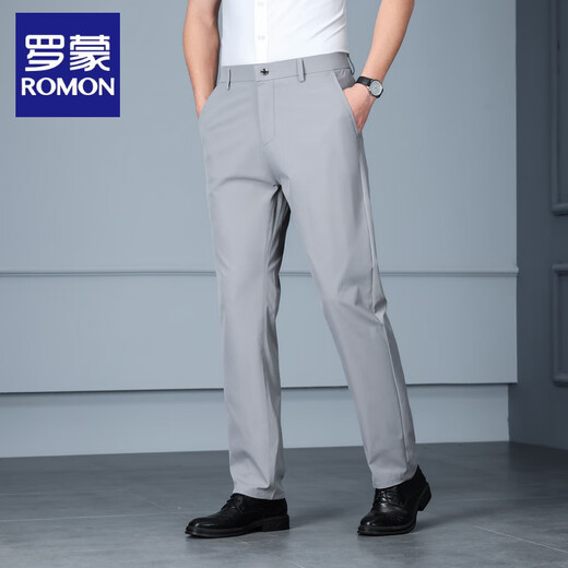 ROMON men's business trousers spring, summer and autumn new casual trousers men's trousers straight loose men's solid color suit long trousers navy blue 29