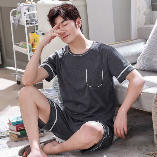 Pajama de pijamas para hombres de la película de limón para algodón de verano para hombres ropa casual de niños de manga corta para niños de verano de mediana edad de mediana edad, set de talla grande y talla grande 9928 [H set de shorts de manga corta para hombres] l [sugerido 100-130 Jin [Jin equivale a 0.5 kg]]