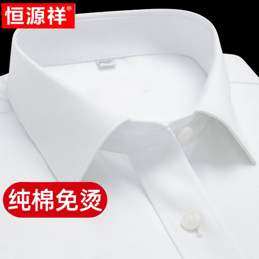 恒源祥[纯棉免烫]恒源祥长袖白衬衫男士春秋季休闲正装西装衬衣 长袖6218蓝色平纹(纯棉免烫-有口 38 [体重100斤-125斤]