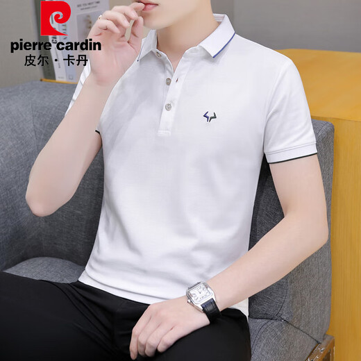 皮尔卡丹（pierre cardin）珠地棉短袖t恤男士潮流2025夏季新款商务青年翻领POLO半袖上衣服 683黑色 3XL
