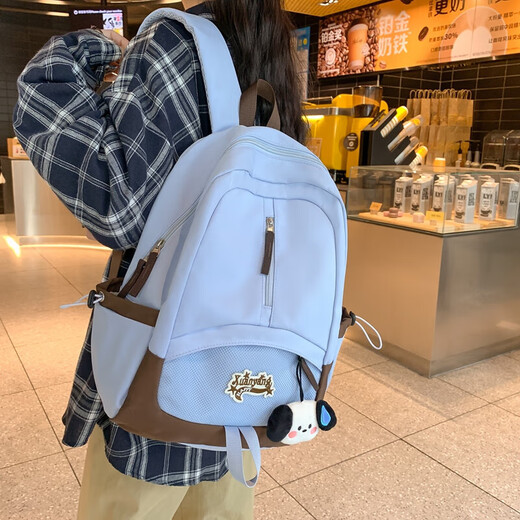 Retro girl backpack Japanese college students new style college advanced backpack lightweight Korean junior and senior high school students school bag blue with pendant
