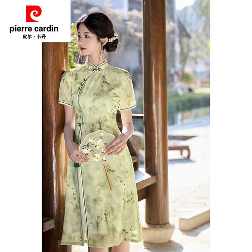 皮尔卡丹（PIERRE CARDIN）新中式改良旗袍2025新款夏季少女年轻款中国风日常奥黛连衣裙短款 绿色 HM7027 2XL