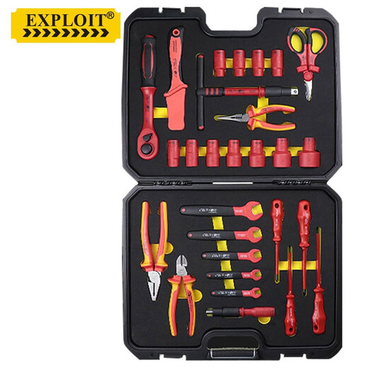 XMSJ1000V Hochspannungsinsolvenzwerkzeugsatz Set Sleeve Ratchet-Schraubenschlüssel Set Electrical Tool Box Open-End-Schraubenschlüssel 27-teiliger Set 1049
