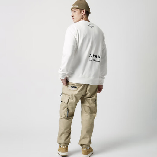 AAPE flagship store men's clothing spring and summer ape man letter print color spliced round neck sweatshirt 3883XXJ BKX/black S single size