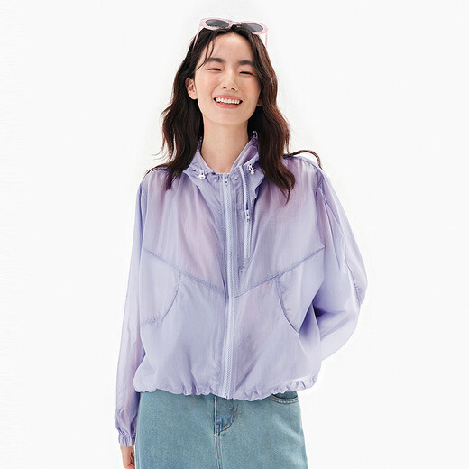 Asuki und neuer Wein 2025 Sommer neuer lila Kapuze mit leichter atmungsaktivem Outdoor -Gelegenheitssport Kurzjacke Frauen hellviolette hci03 l