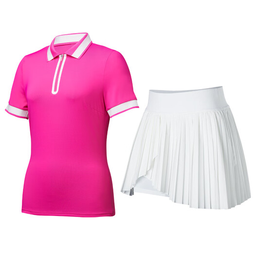 Cosleaf tennis suit women's summer breathable running sports suit short-sleeved quick-drying casual fitness suit polo collar T-shirt electric rose red top + white skirt two-piece set L (recommended 105-115Jin [Jin equals 0.5 kg])