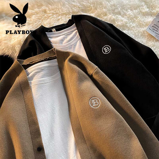 花花公子（PLAYBOY）春秋ins针织衫外套男女潮牌法式复古港风休闲百搭开衫毛衣上衣服 棕色 S