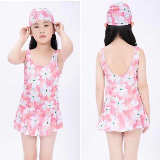 LiYunHouSe new hooded children's suit swimsuit one-piece girl baby swimsuit student swimming trunks large and medium children hot spring swimsuit (one-piece with bottoms) pink rabbit + swimming cap 55 (weight 15-25Jin Jin is equal to 0.5 kg)