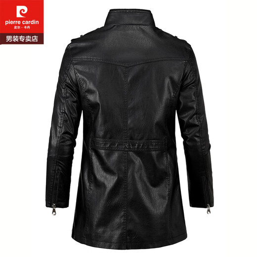 Pierre Cardin leather jacket men's mid-length casual high-end trendy brand leather jacket coat handsome plus size motorcycle windbreaker black S 130-145Jin Jin is equal to 0.5 kg