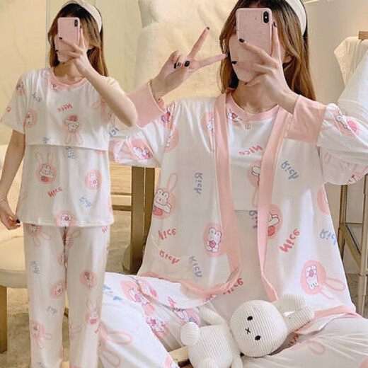 桑琴月子服春秋夏季三件套装薄款产后哺乳衣外出孕妇睡衣产后喂奶2XL 9911西瓜女孩【里短袖】 M 【建议80-100斤】