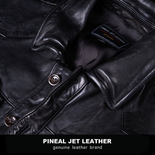 PJL men's classic all-match classic shirt short lapel retro motorcycle lapel shirt leather jacket black 2XL (175Jin Jin is equal to less than 0.5kg)