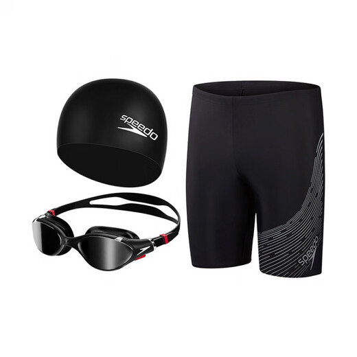 Speedo training high-definition waterproof anti-fog cloud-sense swimming goggles, swimming cap, swimming trunks, swimming suit for men, swimming goggles + swimming cap + blue swimming trunks S