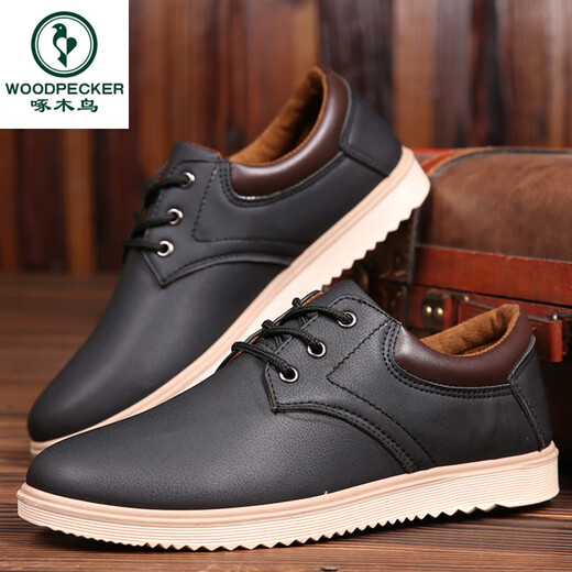Woodpecker Spring and Summer Men's Shoes Black Anti-Slip Working Cotton Shoes Waterproof and Wear-resistant Casual Leather Shoes Korean Style Trendy Chef Shoes Cotton 825 Black 39