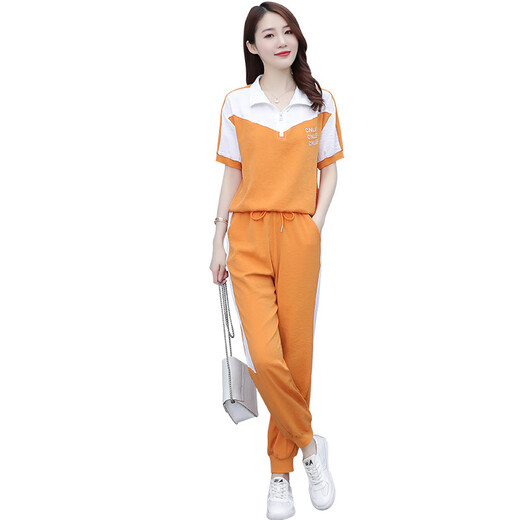 啄木鸟冰丝短袖时尚休闲运动服套装女2025夏季新款显瘦跑步服时尚两件套 【1389】黑色 L【建议100-110斤】