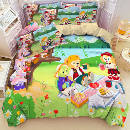 Disney (Disney) Neues hochwertiges Kinderbett vierteilige hautfreundliche und weiche Vier-Saison-Drei-teilige Set für Schüler 3884V Blattstil 1,5 Bett Quilt Cover 150*200 Vier-teiliges Set