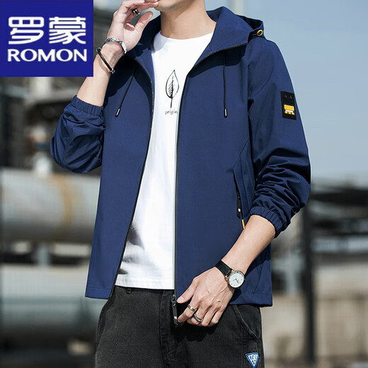 Romon Spring Jacket Herren neuer Frühling und Herbst mit Kapuze mit Kapuzendünner jugendlicher Jacken kurzer Farbjacke K12131 Black M [Empfohlen 100-110jin [Jin gleich 0,5 kg]]]