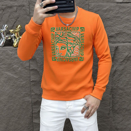 
Valentino Orlandi (Valentino Orlandi) Clothes Comfortable New Round Neck Slim Men's Sweatshirt 2024 Fall New Versatile Printed Versatile Top T6176 Orange M