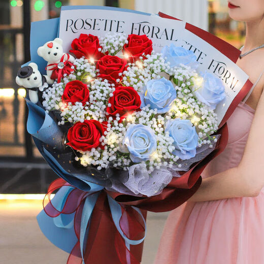 Flower Express Blumengeschenk gebrochen Eisblau Rosenstrauß Geburtstag Geschenk für die landesweite Lieferung am selben Tag 5 gebrochene Eisblau 6 Red Rose Dy684