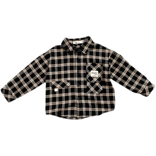 Pisces Rabbit (SHUAGNYUTU) boys' shirt spring and autumn handsome children's shirt long-sleeved baby plaid top Korean style spring style thin coat black plaid spring and autumn 90