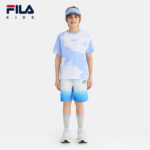 Fila silk soft cotton Fila children's short-sleeved T-shirt 2025 summer men's and big children's tops full print two-ZB 120