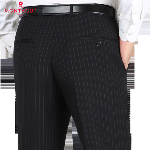 Montagut (Montagut) pantalones mun-silk para hombres pantalones rectos de edad y edad informal de negocios delgados y de edad avanzada para hombres sin planchar, pantalones largos de papá para hombres de verano gris oscuro a cuadros 9866 (estilo o otoño e invierno) de un tamaño 42 [3 pies 2 cintura]