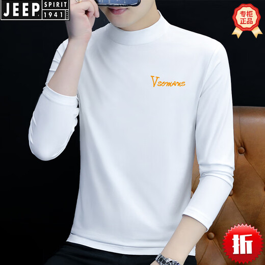 JEEP SPIRIT pure cotton half turtleneck base shirt men's long-sleeved T-shirt solid color middle-collar spring and autumn men's underwear T-shirt outside autumn clothes men's LH-YPC6187 charcoal gray M [Suggested 100-115Jin [Jin equals 0.5 kg]]