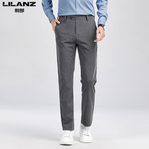 Lilang Herren Casual Hosen Mulberry Silk Sommer Neugeschäftshose Anti-Falten-Hose, ohne lange Hosen Trendy Grey H9896 30 zu bügeln