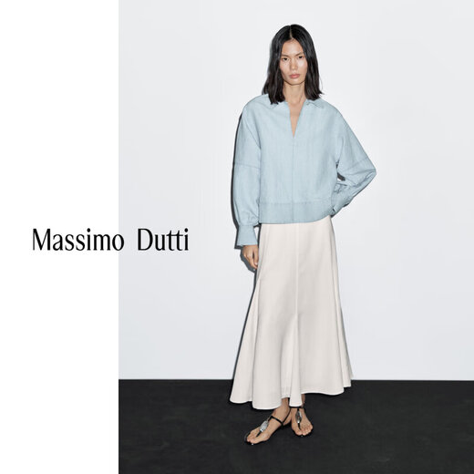 Massimo Dutti Discount Upgrade 2026 Women's Minimalist Casual Versatile Style Loose Denim Blouse Shirt 05115800 Light Blue S (170/88A)