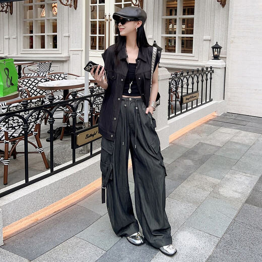 MeiYANG (MEIYANG) mountain work pants, retro motorcycle wrinkle zipper slit casual [big 70] dark green (extended version) L