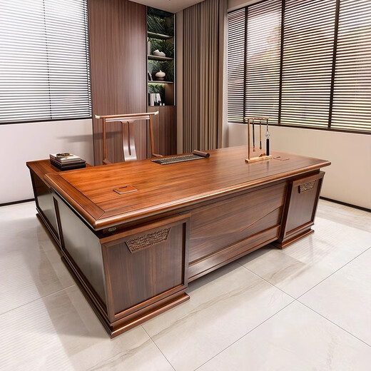 Hanjitangyu high-end solid wood boss desk office desk new Chinese style president desk office light luxury executive desk chairman workbench 2.0 meters boss desk