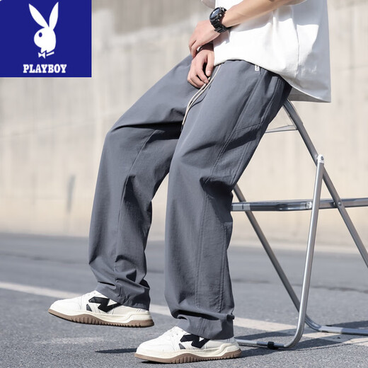 花花公子（PLAYBOY）夏季薄款裤子男孩青少年高中初中学生冰丝速干运动裤大童休闲长裤 HXS-6636军绿色 L 105至115斤