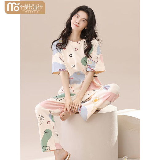 维多利亚的格调2025年新款睡衣女夏纯棉短袖长裤舒适夏款女士家居服薄款两件套装 YS-679 M 80-100
